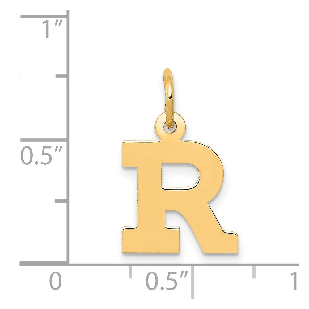 14k Yellow Gold Small Block Letter R Initial Charm Pendant for Women