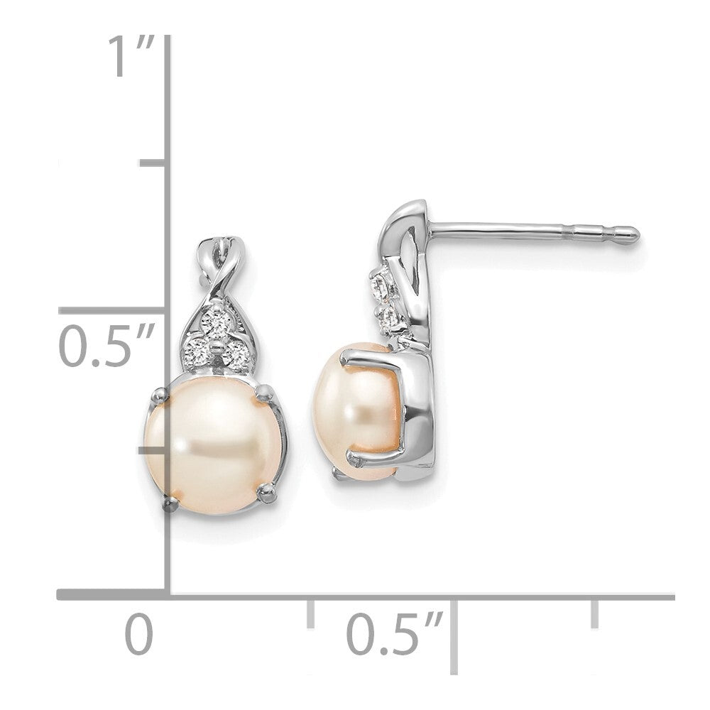 14K White Gold FWC Pearl and Diamond Stud Earrings Gift for Women