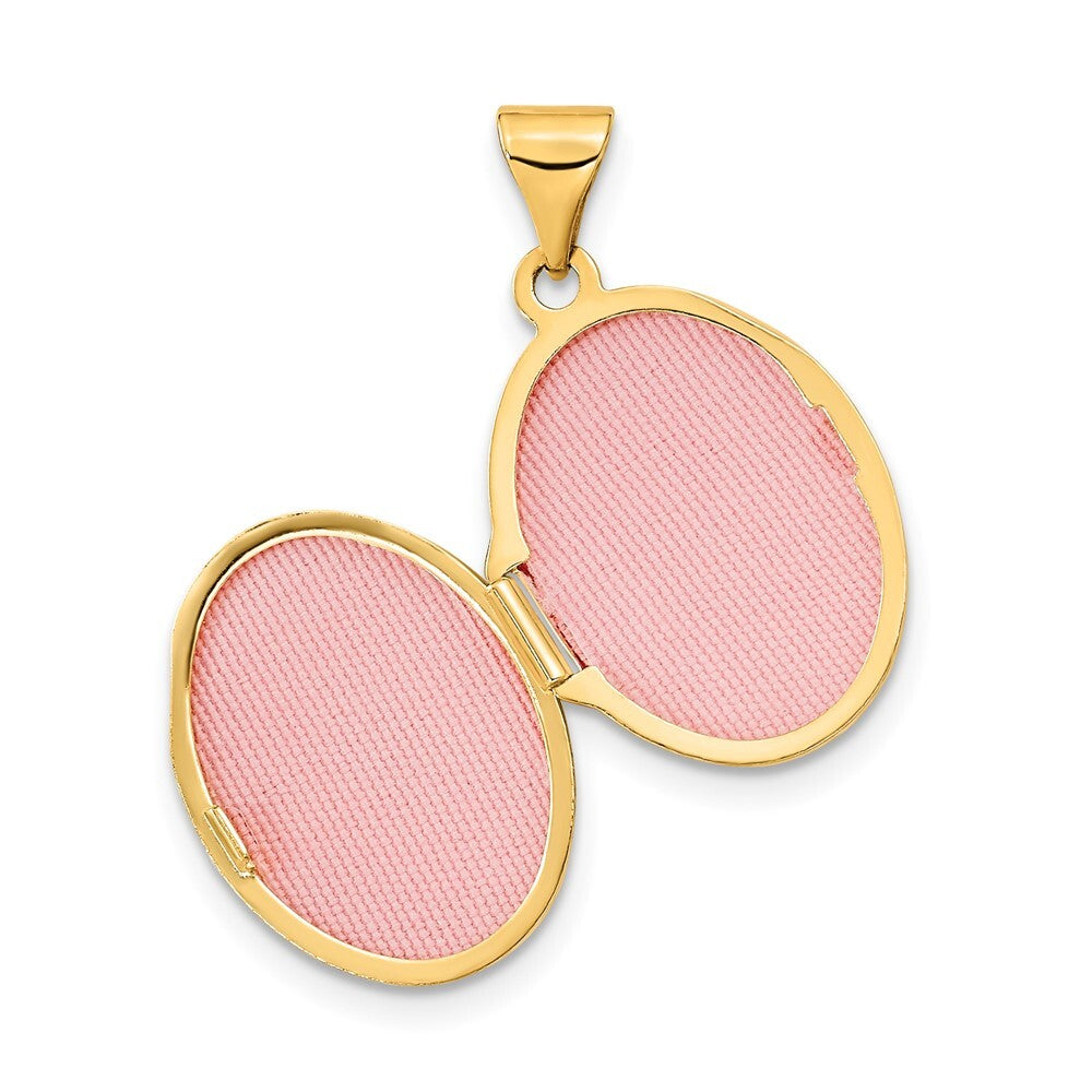 14k Yellow Gold Polished Diamond Oval Locket Pendant for Women