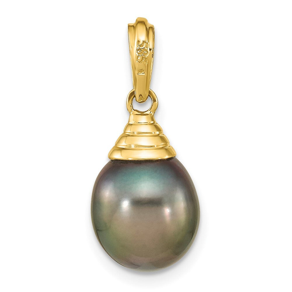 14k Yellow Gold 9-10mm Black Teardrop Tahitian Saltwater Cultured Pearl Pendant