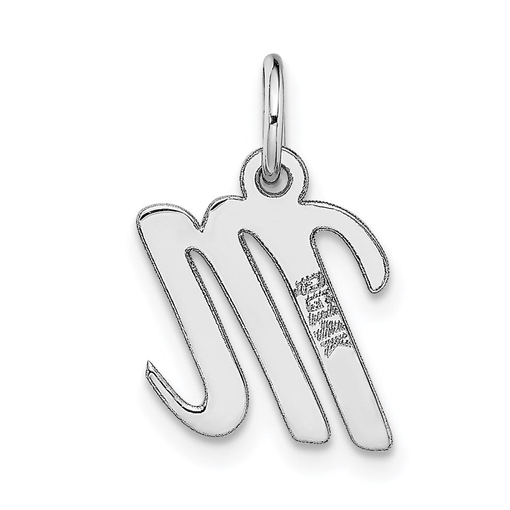14k White Gold Small Script Letter M Initial Charm Pendant for Women