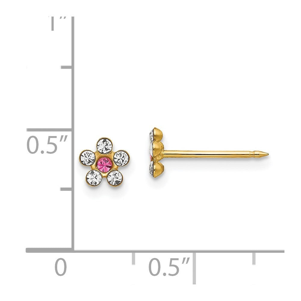 14k Yellow Gold Clear/Rose Crystal Flower Stud Earrings Gift for Women