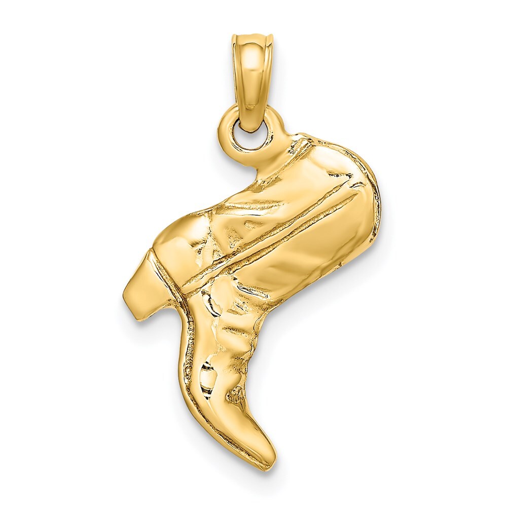 14k Yellow Gold 3-D Cowboy Boot Charm Pendant for Women