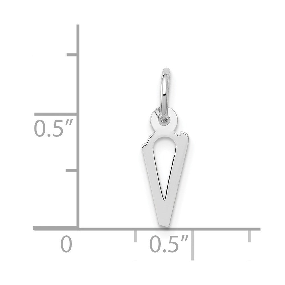 14k White Gold Small Slanted Block Letter V Initial Charm Pendant for Women