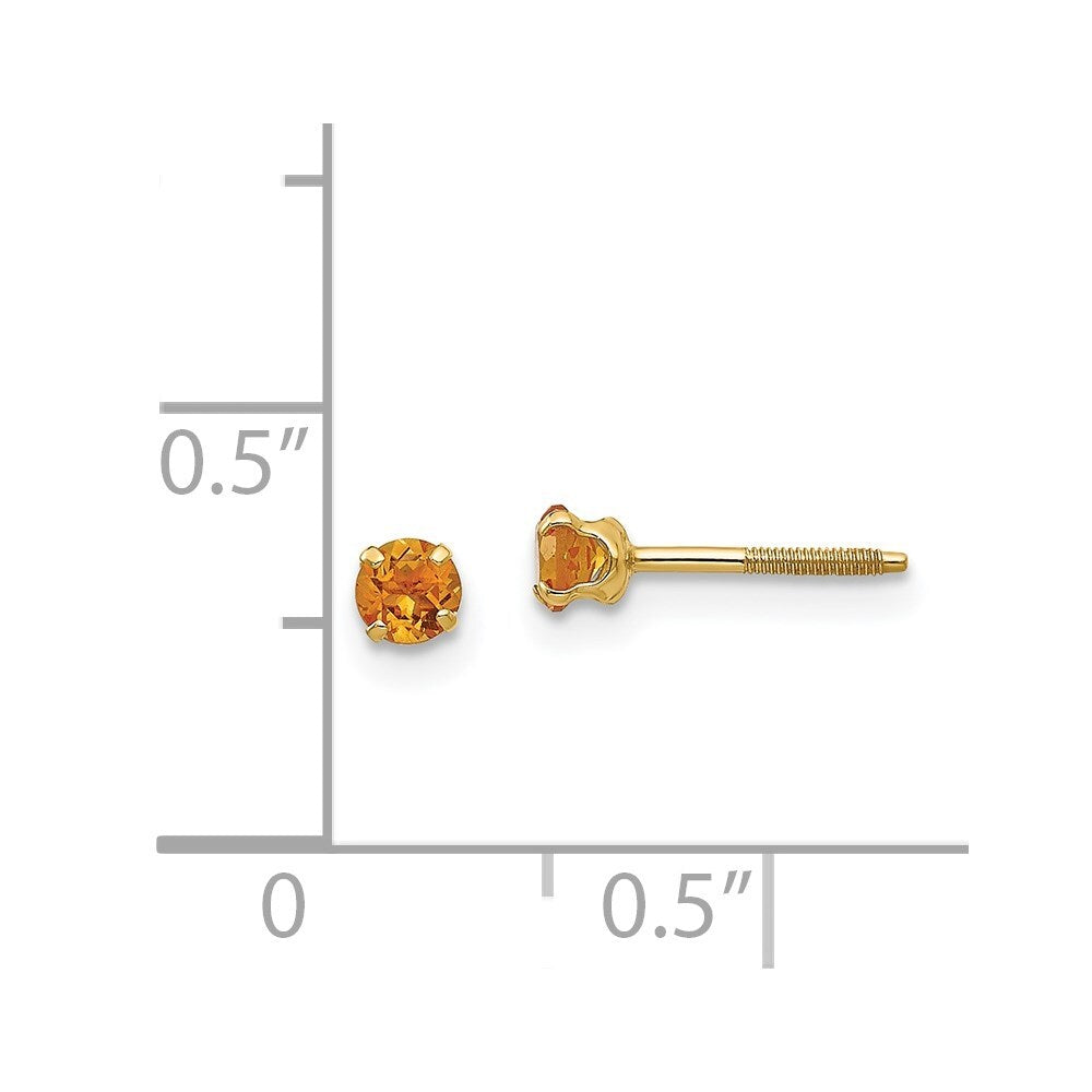 14k Yellow Gold 3mm Citrine Birthstone Stud Earrings Gift for Women