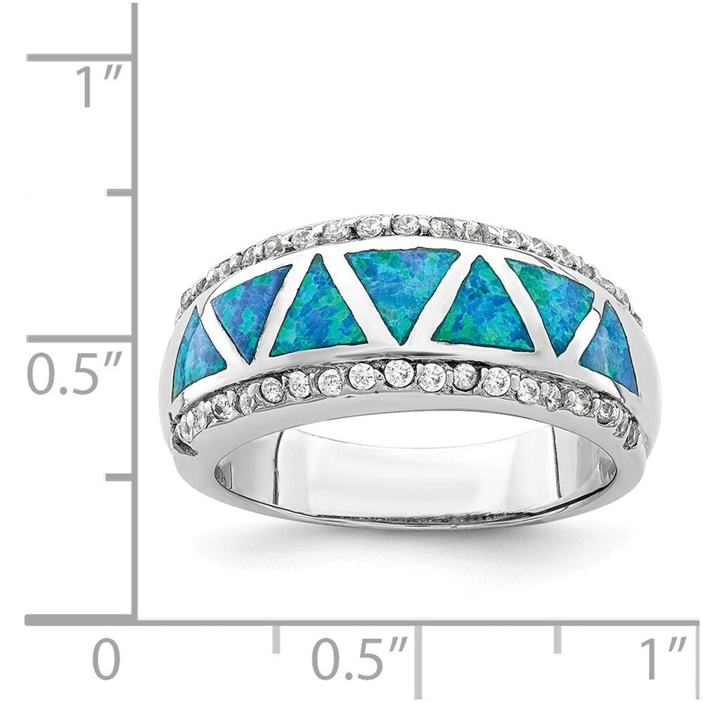 Sterling Silver Triangle Lab Created Blue Opal & Cubic Zirconia Ring SZ 7
