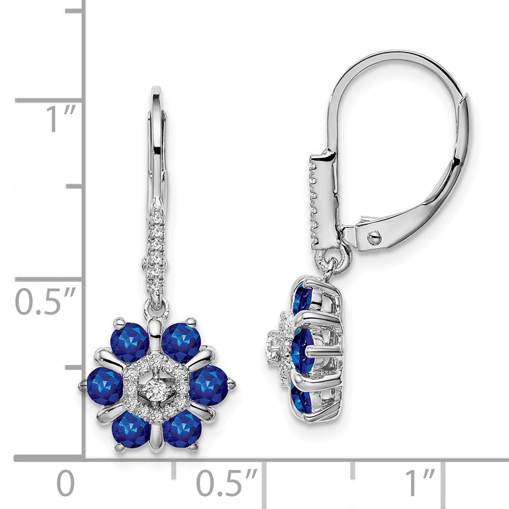14k White Gold Sapphire and Diamond Leverback Drop & Dangle Earrings