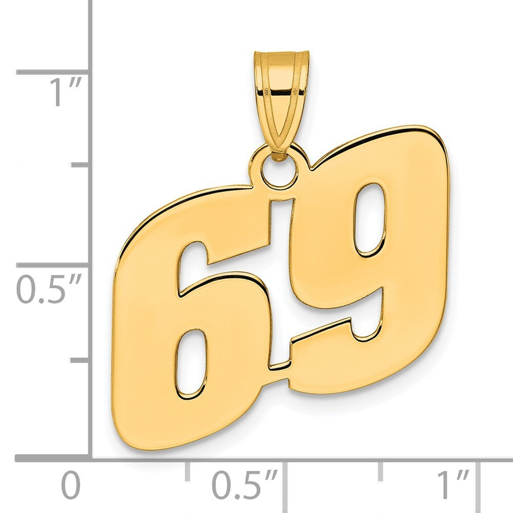 14k Yellow Gold Polished Block Number 69 Pendant for Women