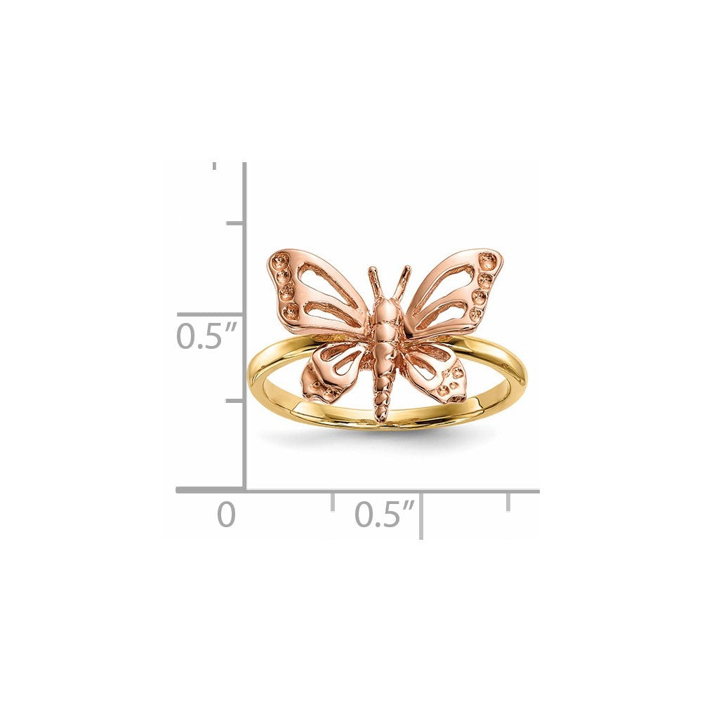 14K Two-tone Gold Polished Butterfly Ring