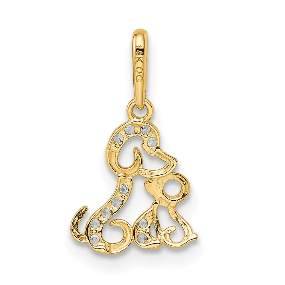 14k Yellow Gold & Rhodium Madi K CZ Dog & Puppy Pendant