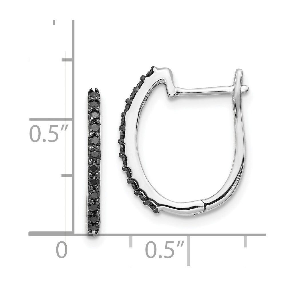 14k White Gold Black Diamond 1.3mm Hinged Hoop Earrings Gift for Women