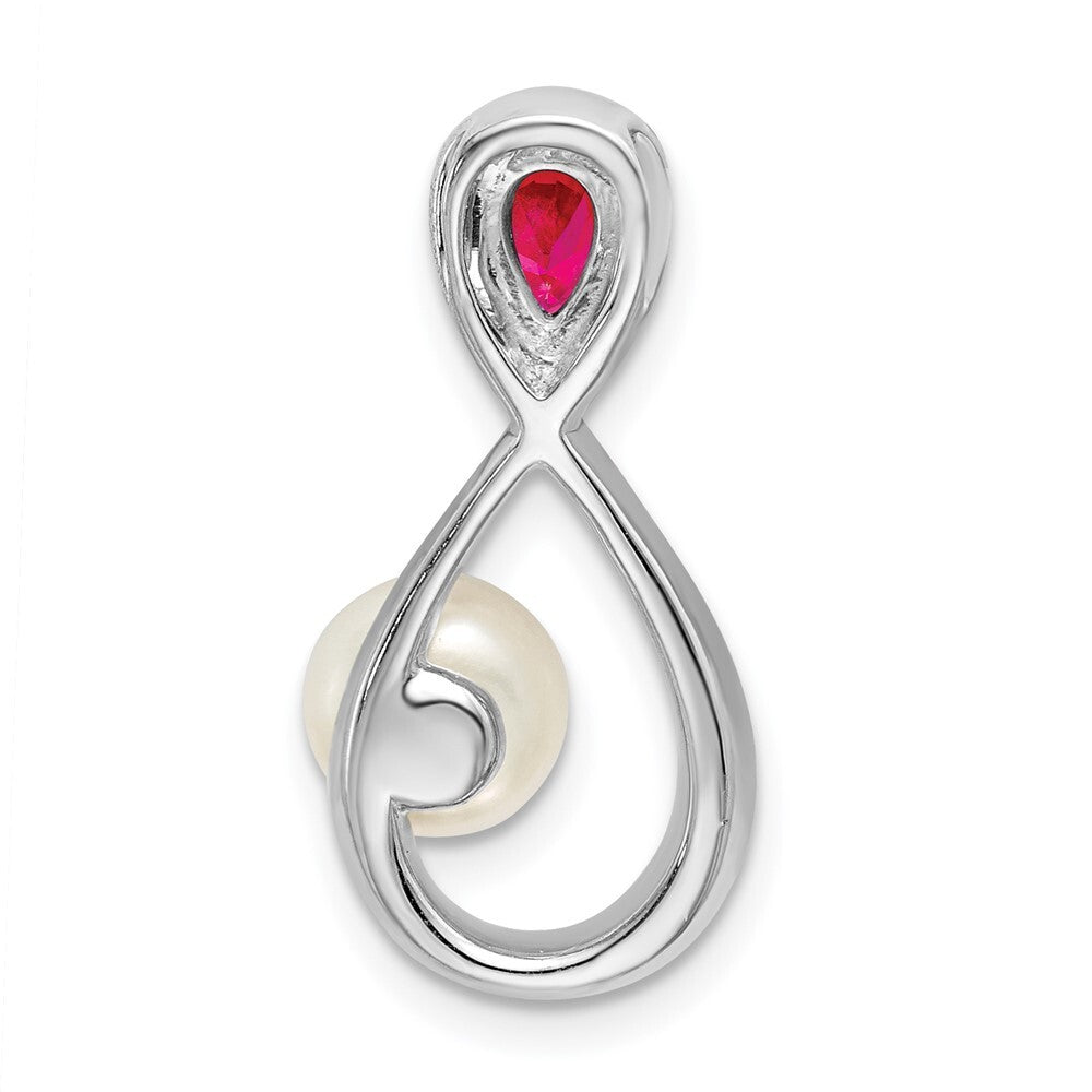 14k White Gold Ruby/FWC Pearl/Diamond Infinity Chain Slide Pendant for Women