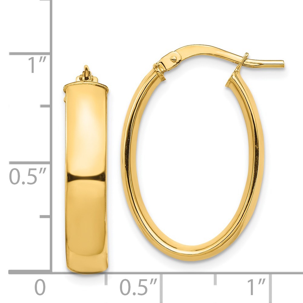 14k Yellow Gold High Polished 5mm Oval Hoop Earrings