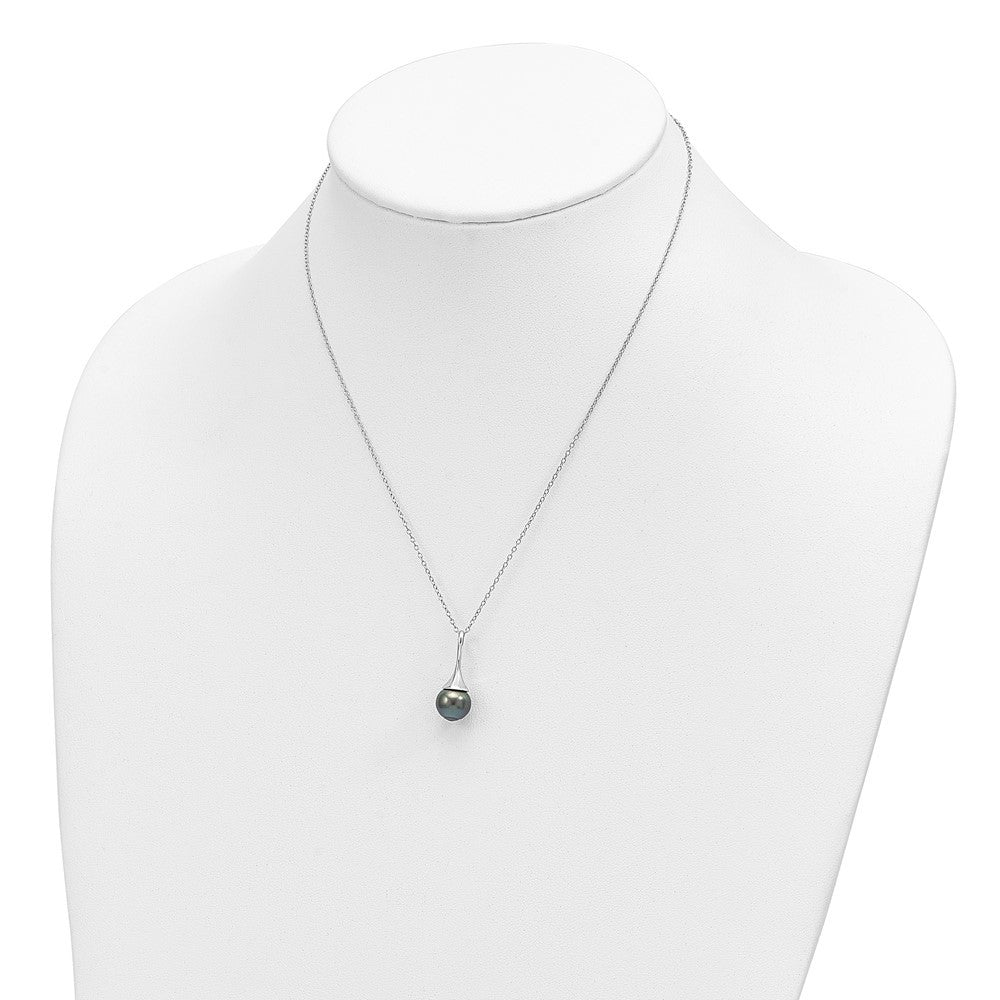 Sterling Silver 9-10mm Black Teardrop Tahitian Cultured Pearl 17" Necklace