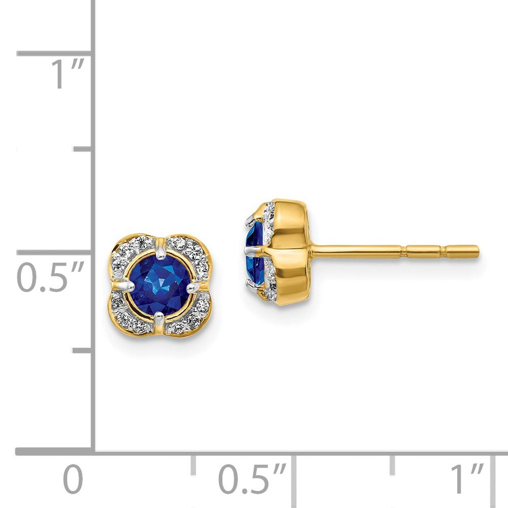 14k Yellow Gold Diamond and Sapphire Fancy Stud Earrings