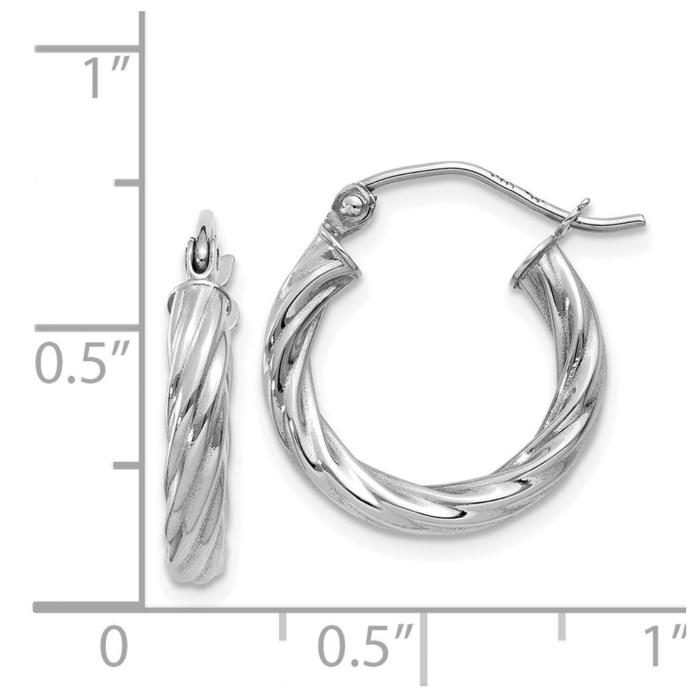 14k White Gold Polished 3.25mm Twisted Hoop Earrings Gift for Women