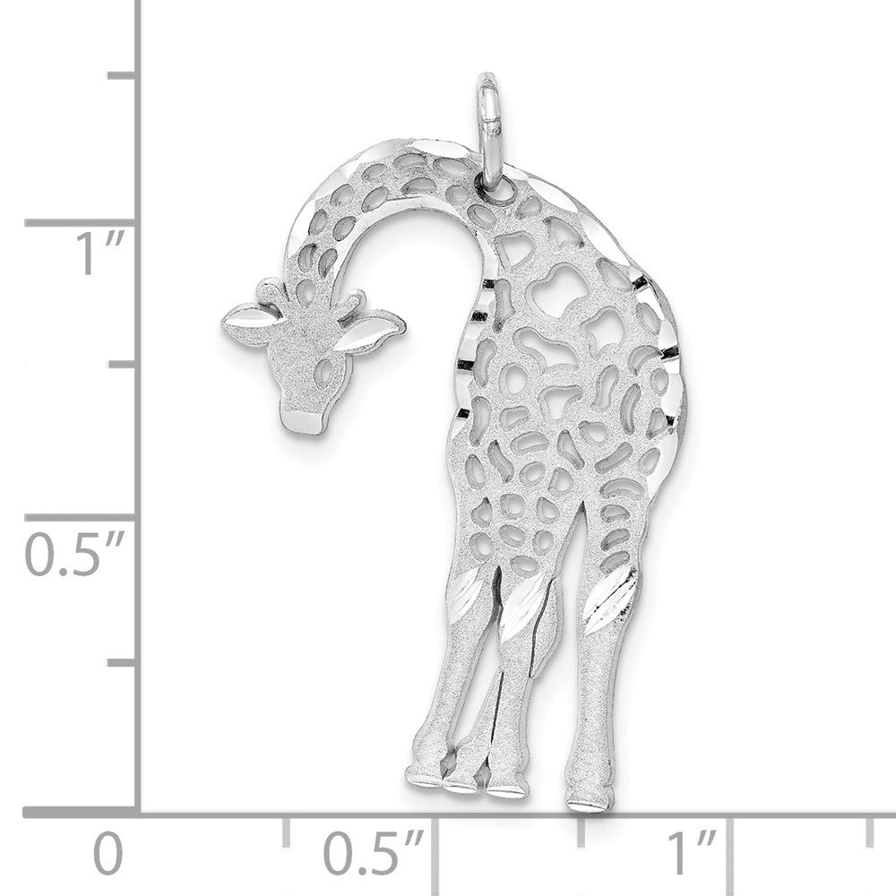 14k White Gold Solid Satin Diamond-cut Flat-Backed Giraffe Charm Pendant