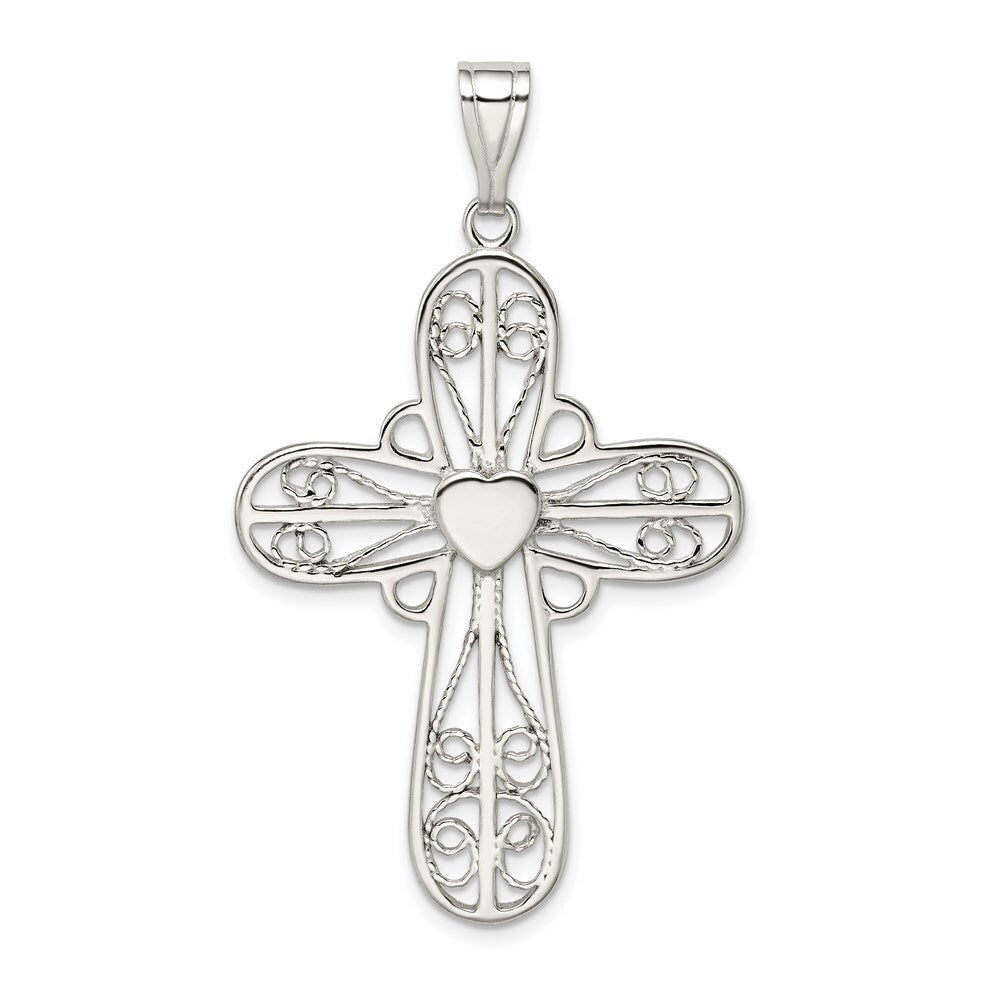 Sterling Silver Heart Cross Pendant Holiday Gift for Women