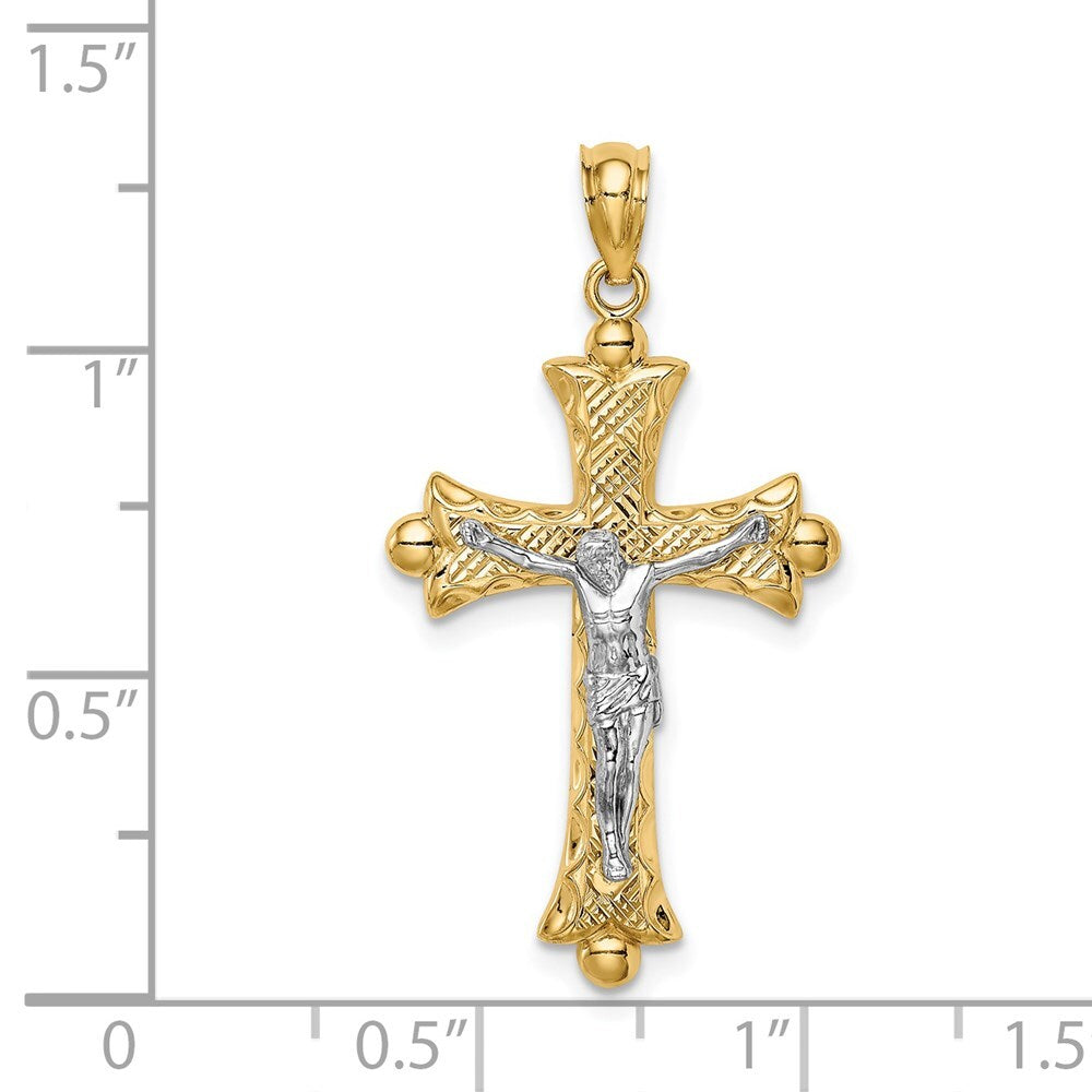 14k Two-tone Gold Florentine Crucifix Pendant for Women