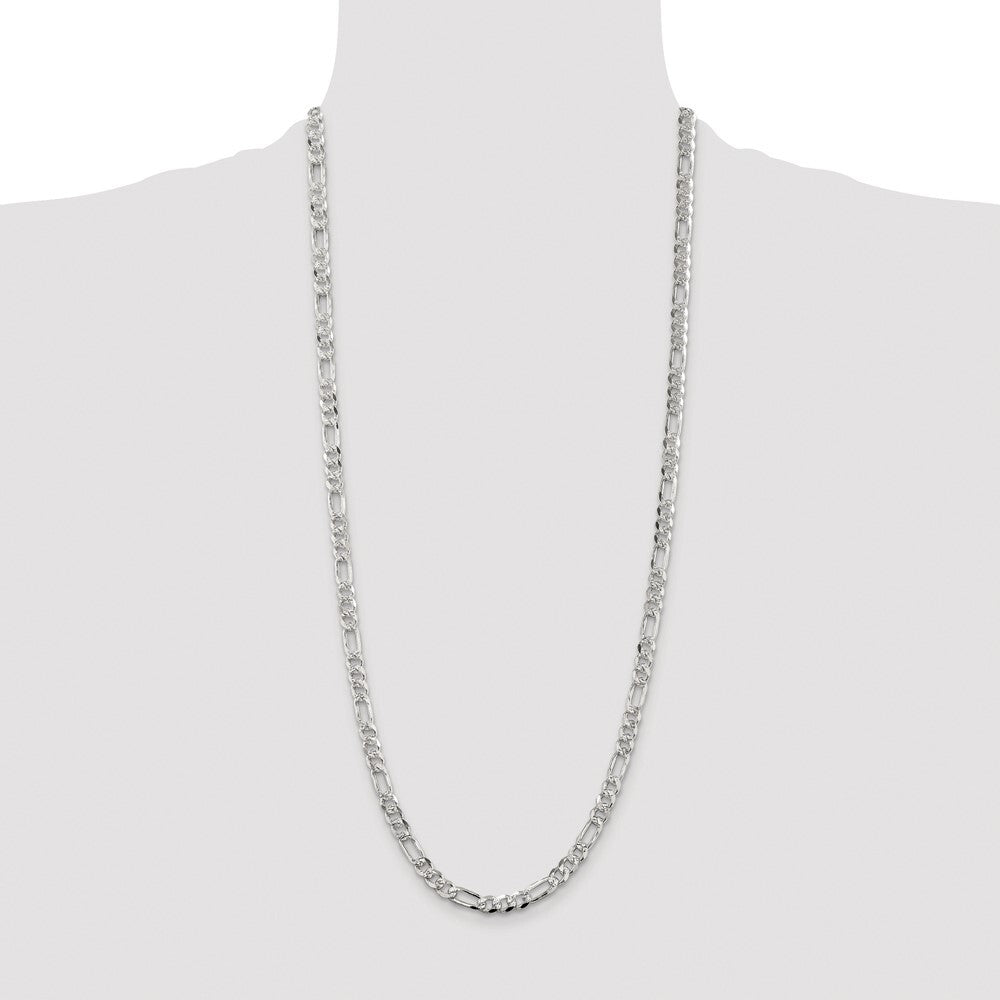 Sterling Silver Rhodium-plated 5.5mm Pav� Flat Figaro Chain