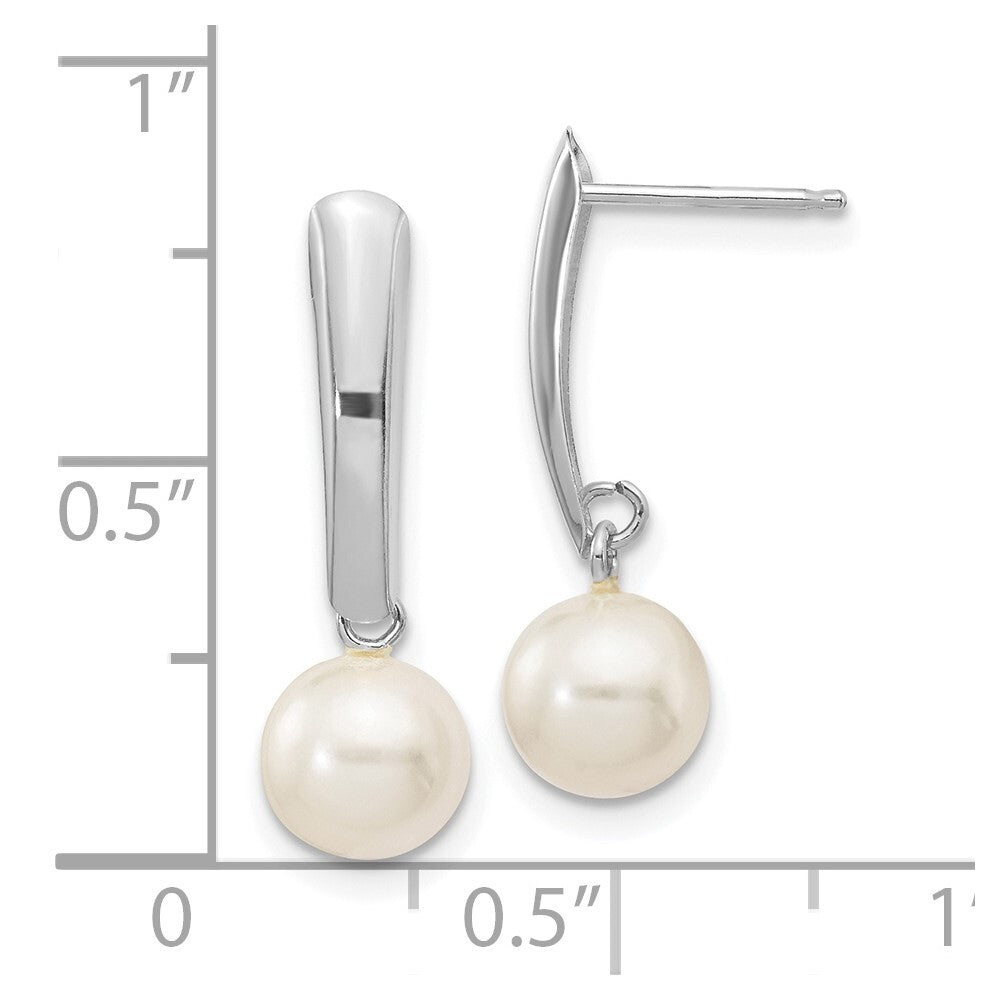 14k White Gold 6-7mm White Round Freshwater Cultured Pearl Dangle Earrings