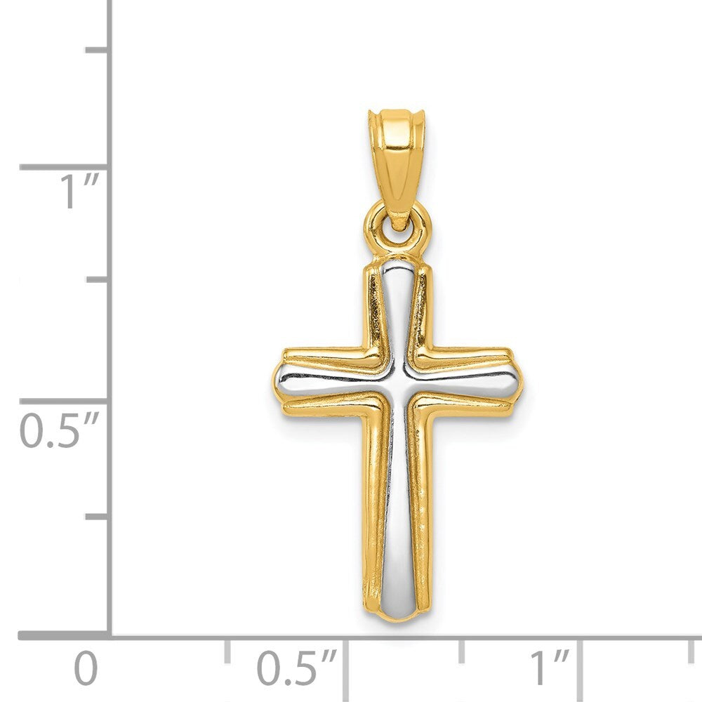 14k Yellow Gold Rhodium Cross Pendant
