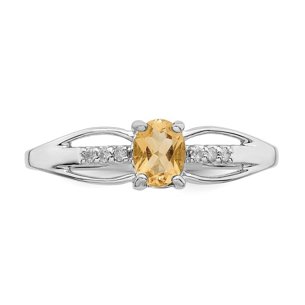 Sterling Silver Rhod-plated Diamond Citrine Ring Size 6