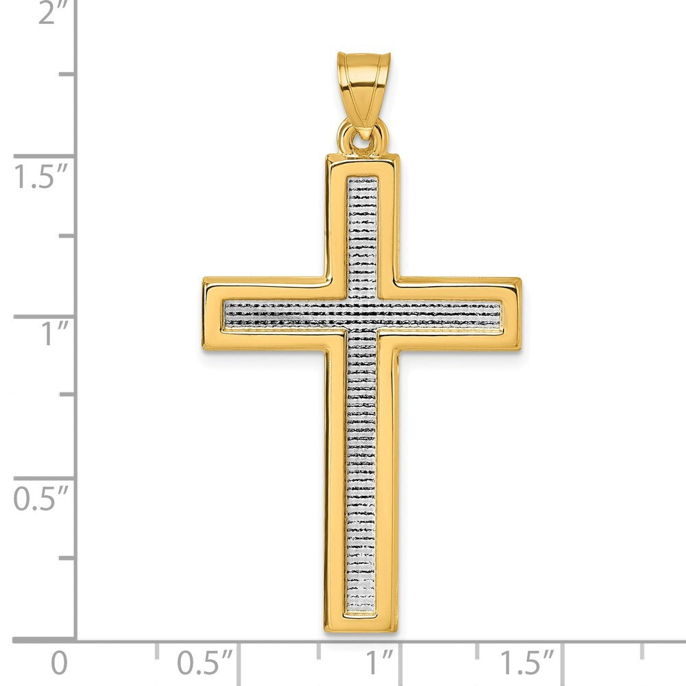 14k Yellow Gold with White Rhodium Polished Religious Cross Pendant