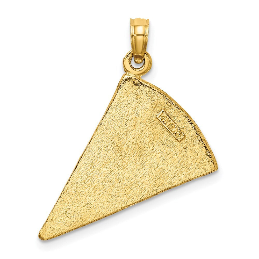 14k Yellow Gold Enamel Large Pepperoni Pizza Slice Pendant for Women