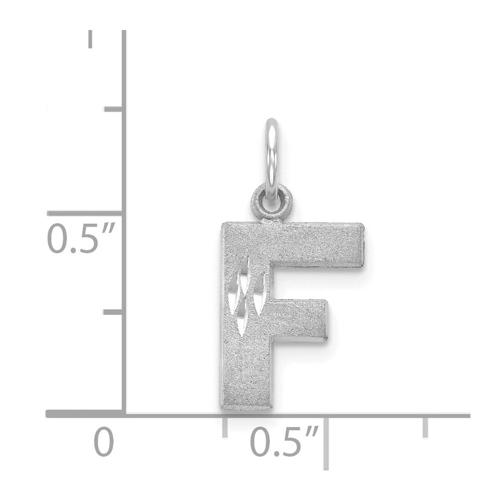 14k White Gold Satin Diamond-cut Letter F Initial Charm Pendant for Women