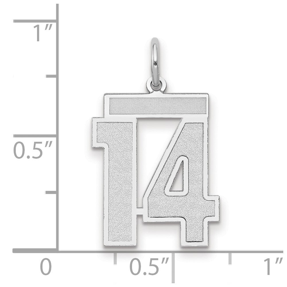 14k White Gold Medium Satin Number 14 Charm Pendant for Women