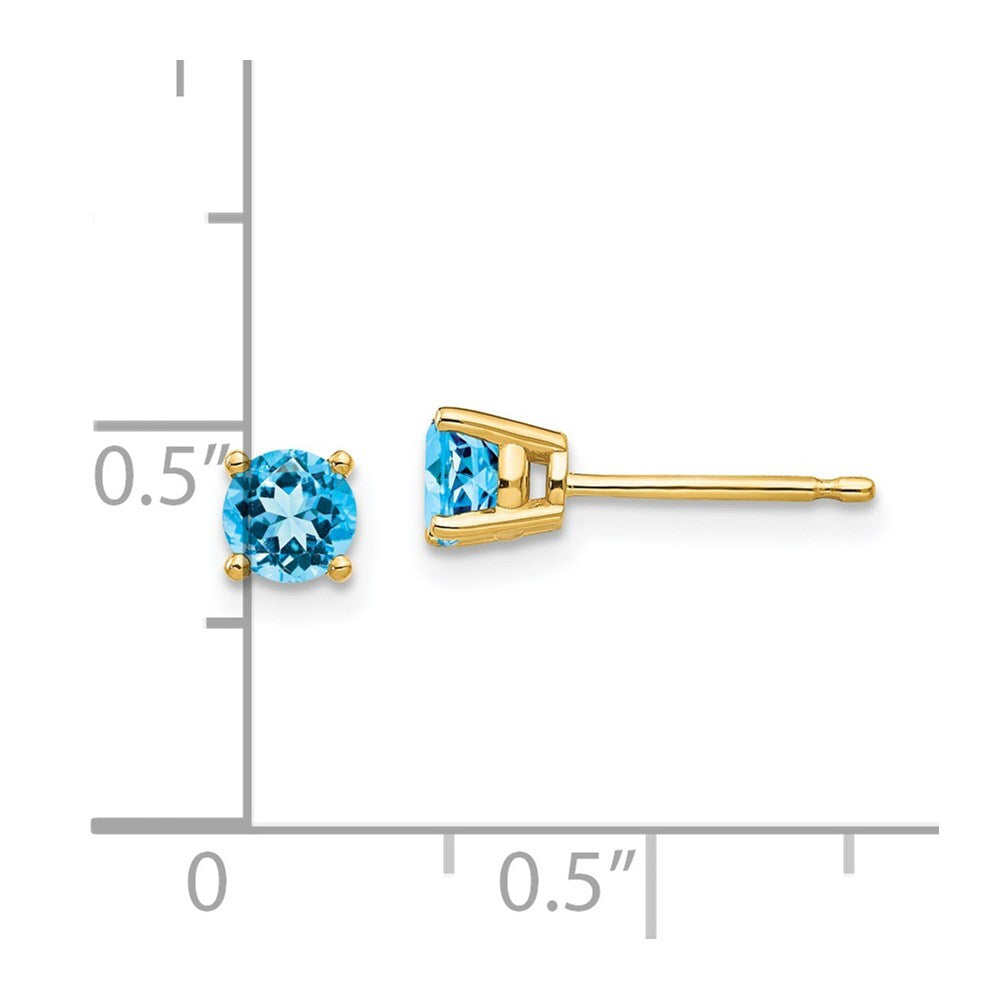 14k Yellow Gold 4mm Blue Topaz Stud Earrings Gift for Women