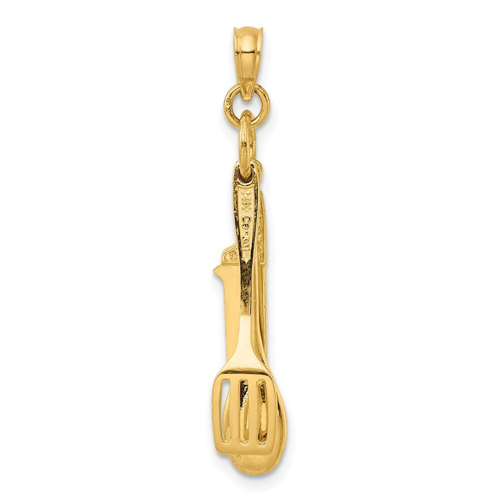 14k Yellow Gold 3-D Moveable Spatula, Spoon, and Knife Charm Pendant for Women
