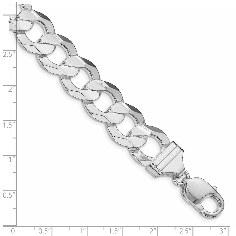 Sterling Silver Rhodium-plated 14.0mm Concave Beveled Curb Chain Bracelet