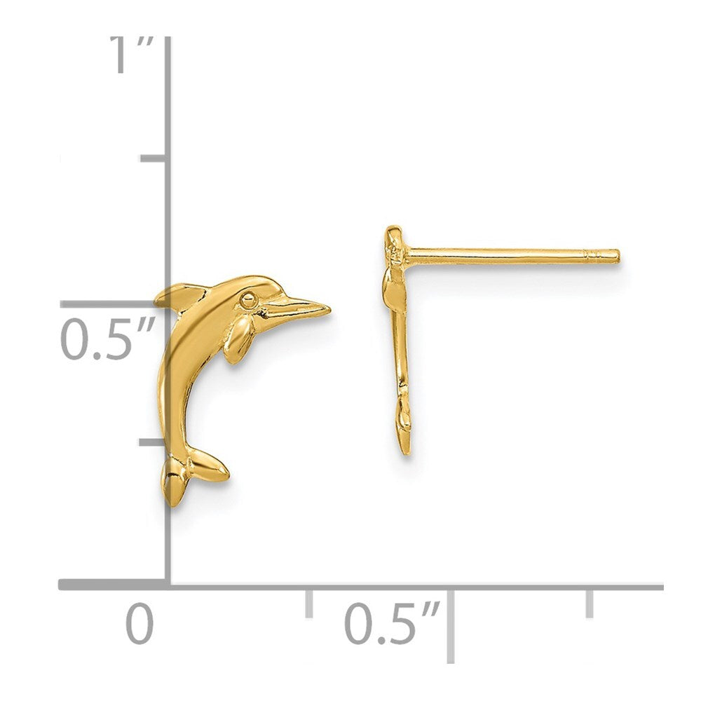 14k Yellow Gold Dolphin Stud Earrings Gift for Women