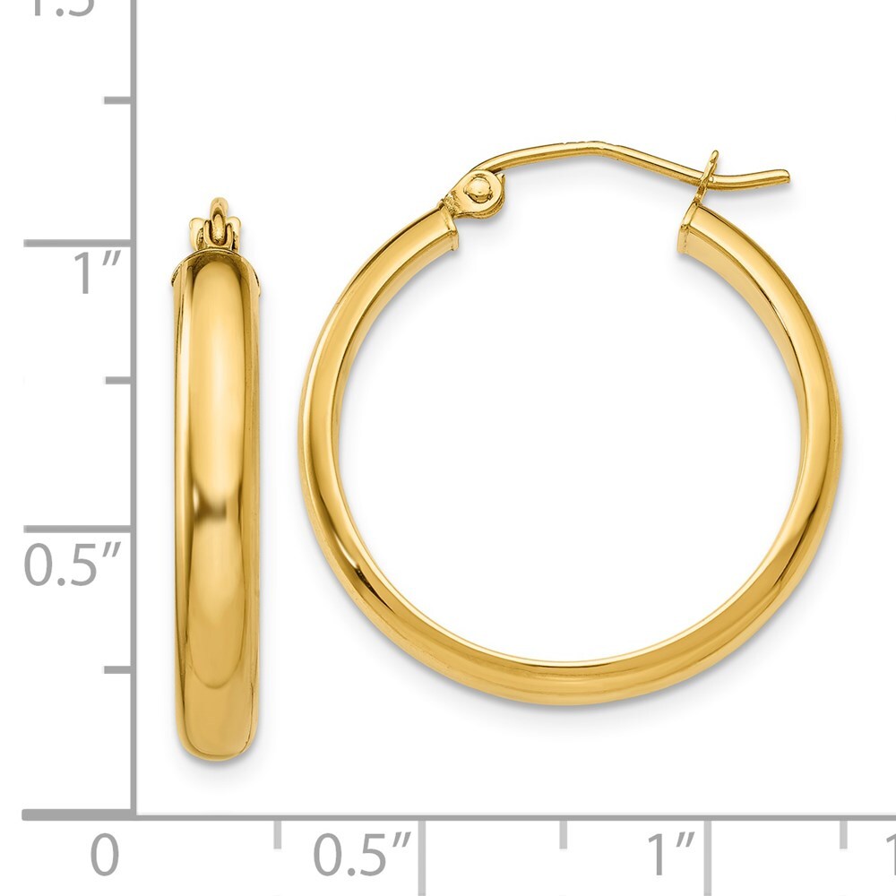 14k Yellow Gold Round Tube Hoop Earrings Gift for Women