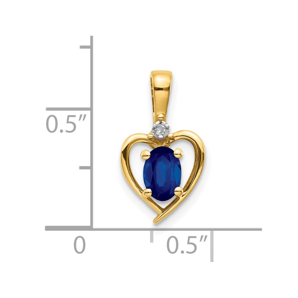 14k Yellow Gold Sapphire and Diamond Heart Pendant