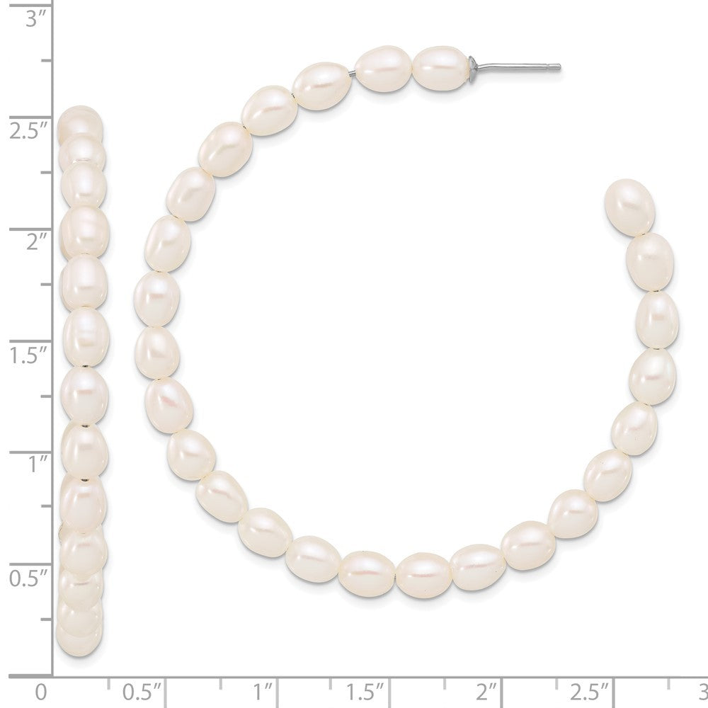 Sterling Silver 5-6mm White Rice Freshwater Cultured Pearl C-Hoop Earrings