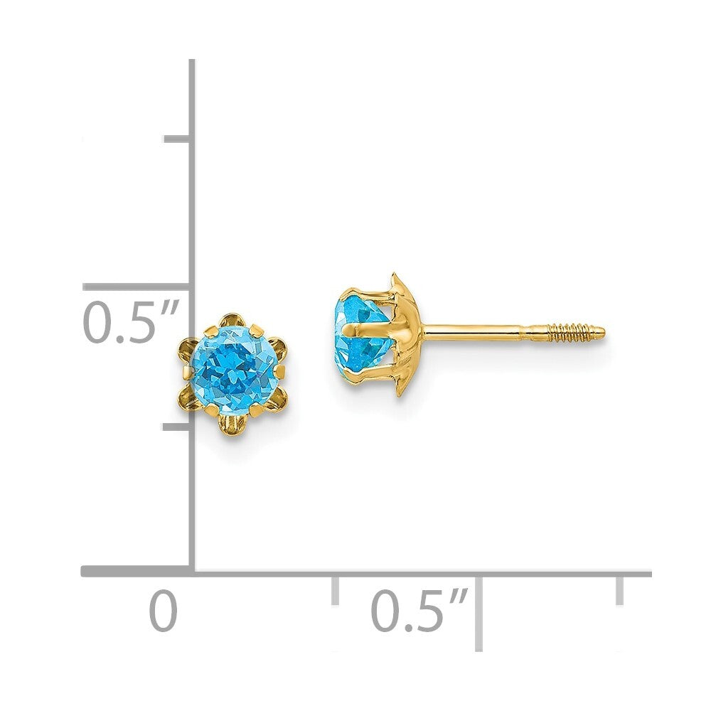 14k Yellow Gold 4mm Cubic Zirconia Birthstone (Dec) Screwback Stud Earrings