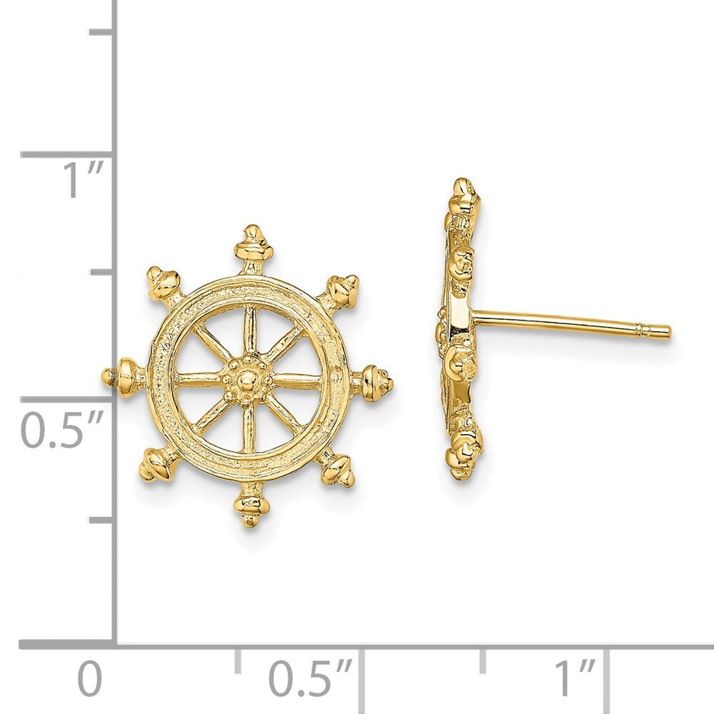 14k Yellow Gold Ship's Wheel Stud Earrings Gift for Women