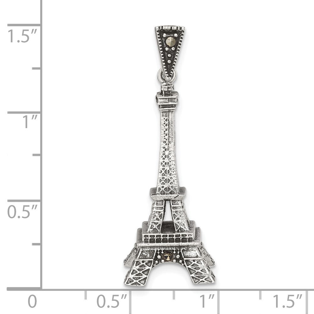 Sterling Silver Antiqued Marcasite 3-D Eiffel Tower Pendant