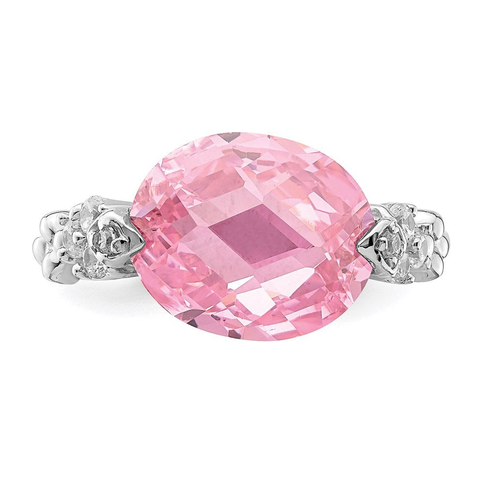 Sterling Silver Rhodium-plated Pink and Clear Cubic Zirconia Ring Size 8