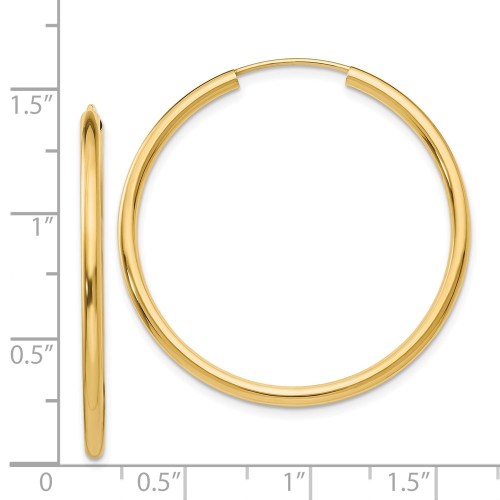 14k Yellow Gold Polished Round Endless 2mm Hoop Earrings
