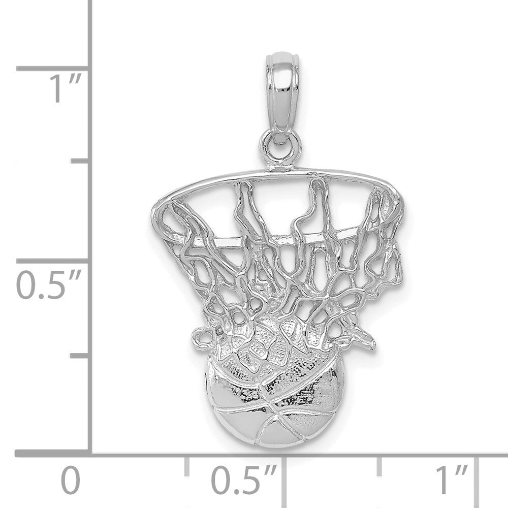 14k White Gold Swoosh Basketball and Net Pendant for Women