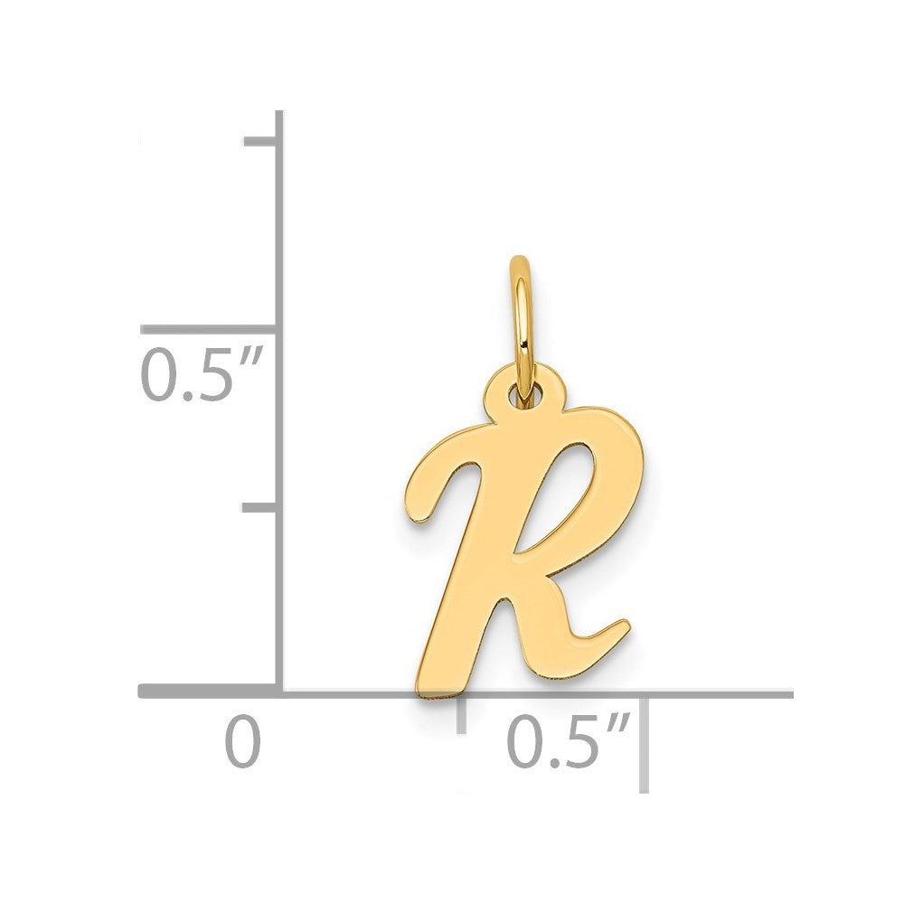 14k Yellow Gold Small Script Letter R Initial Charm Pendant