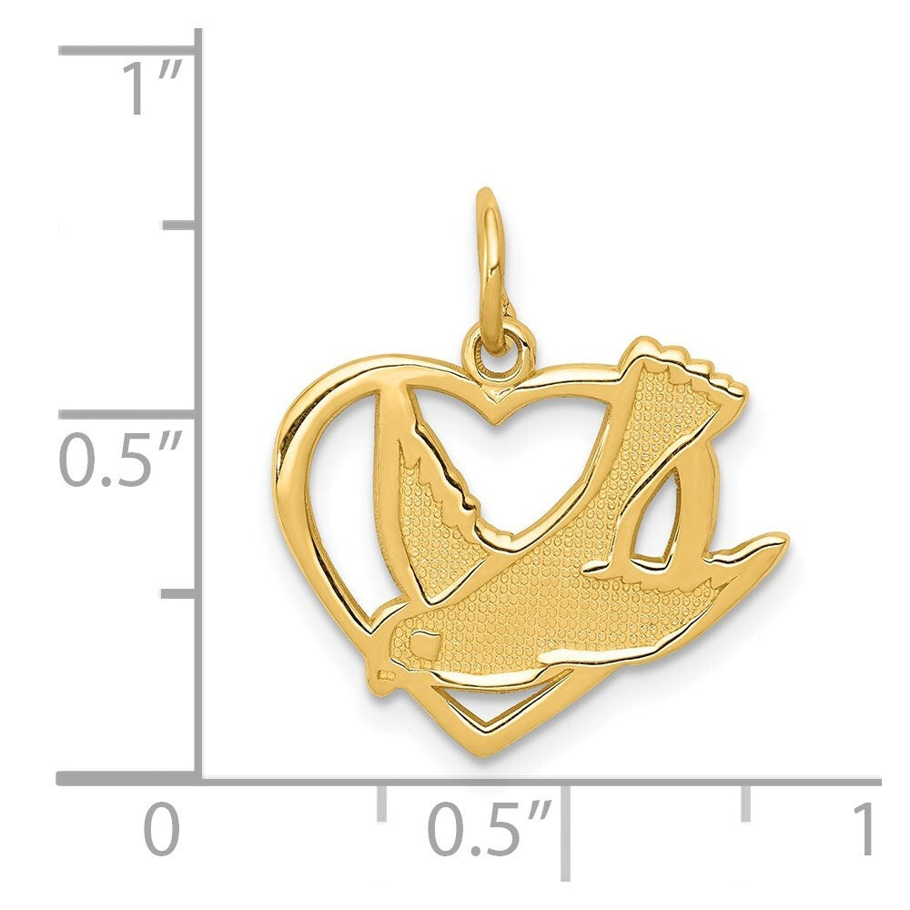 14k Yellow Gold Peace Bird Charm Pendant for Women