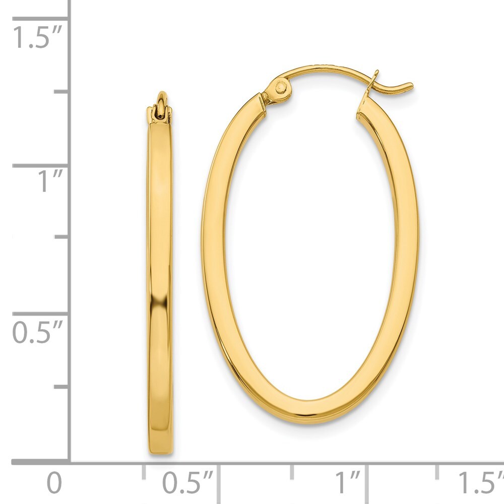 14k Yellow Gold 2mm Oval Hoop Earrings Gift for Women