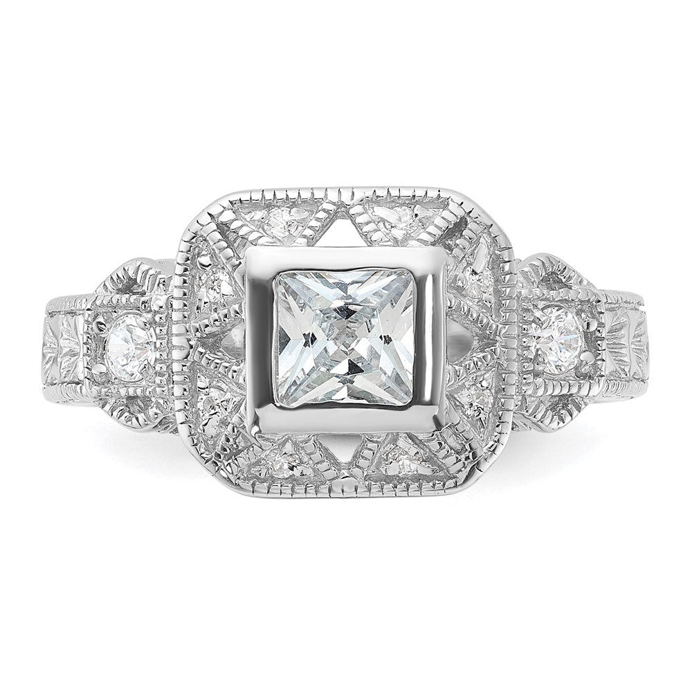 Sterling Silver Rhodium-plated Cubic Zirconia Antique Style Ring Size 7
