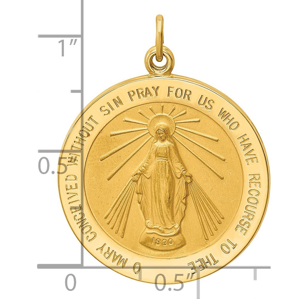 14k Yellow Gold Solid Polished Satin Round Miraculous Medal