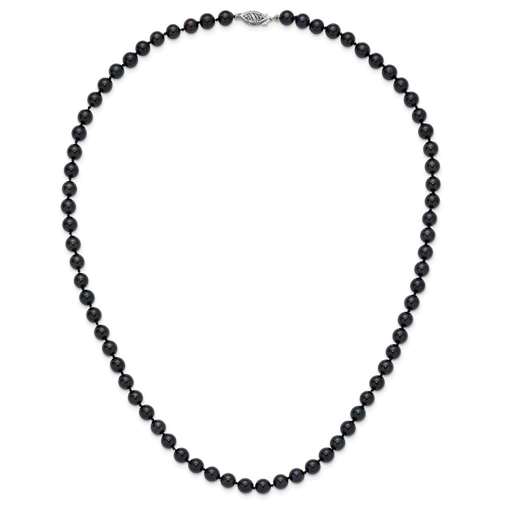 14k White Gold 6-7mm Black Round Akoya Saltwater Cultured Pearl 20 inch Necklace